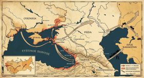 Iστορικός χάρτης που αποτυπώνει τις εκτοπίσεις των Ελλήνων από τον Εύξεινο Πόντο κατά την περίοδο 1920-1930