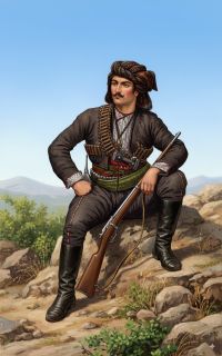 Σκίτσο που απεικονίζει ένα παλληκάρι του Πόντου με ζίπκα και οπλισμό