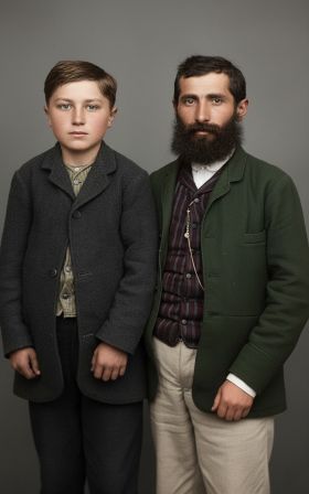 Ο Αργυρουπολίτης Χαράλαμπος Σουμελίδης (δάσκαλος στη Βαρενού 28.9.1893) με το γιο του Πίνδαρο